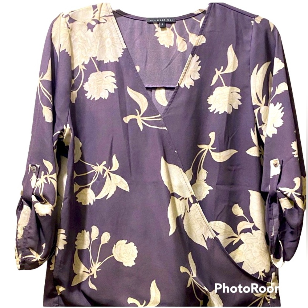 West Kei~misses/womens floral faux wrap dress blouse in Purple Size small